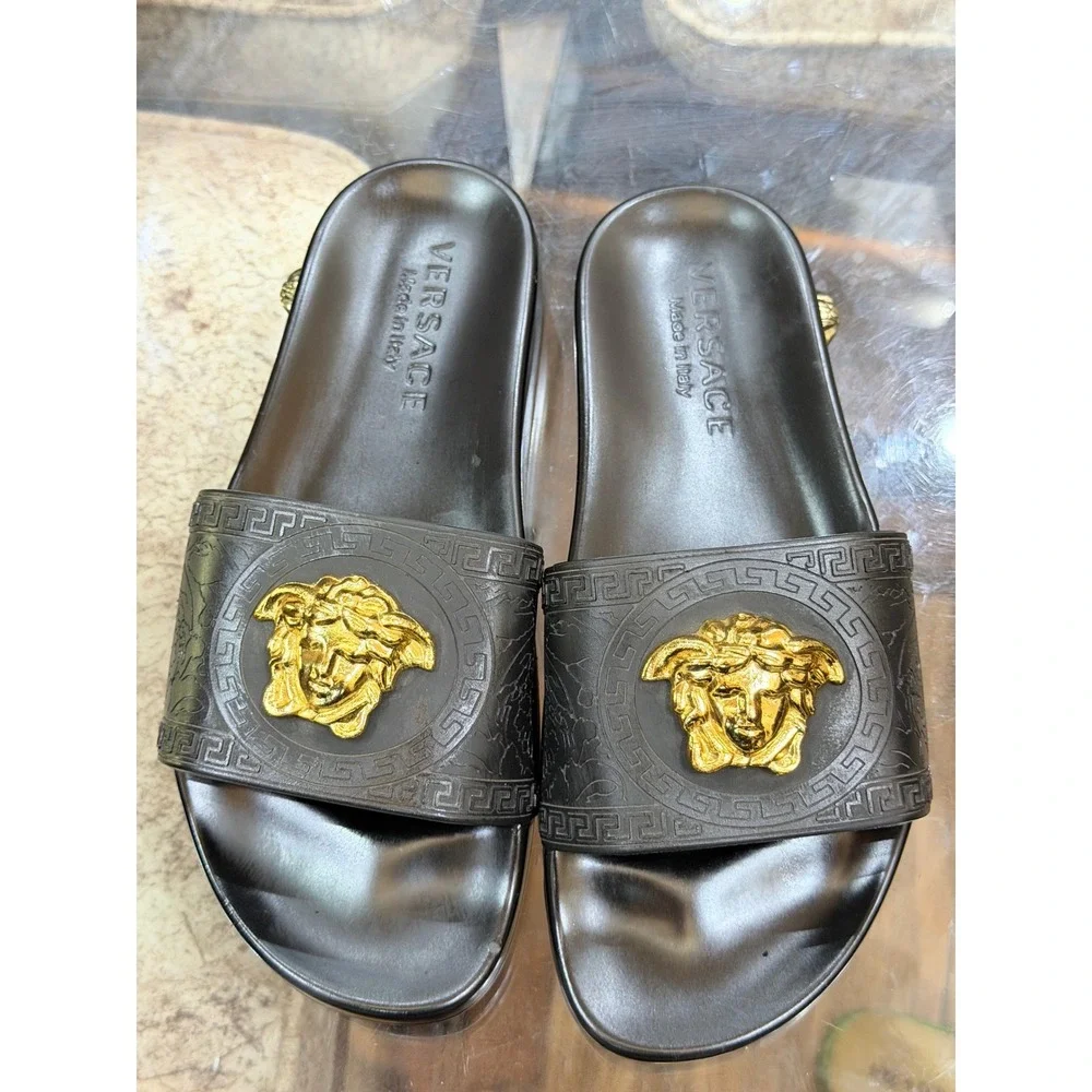 Versace Men Versace Medusa Slides Black Men's Designer Sliders, Slides Sandals